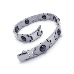 Bracelet Magnétique En Titane Pur Pour Homme, Argent Et Noir