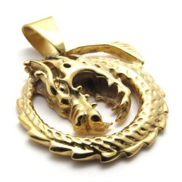 Pendentif Dragon En Titane Doré