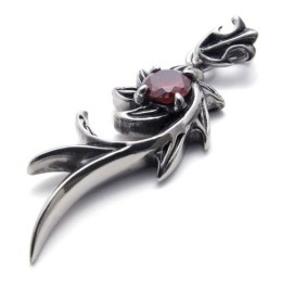 Pendentif Sirène En Titane Avec Diamant Rouge