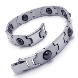 Bracelet Magnétique En Titane Pur Pour Homme, Argent Et Noir