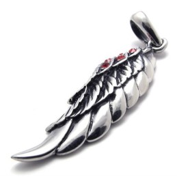 Pendentif En Titane Avec Diamant Rouge Et Plume