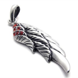 Pendentif En Titane Avec Diamant Rouge Et Plume