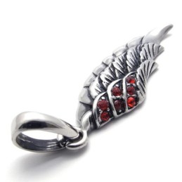 Pendentif En Titane Avec Diamant Rouge Et Plume