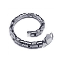 Bracelet Jonc En Titane Pur 316L Et Argent Pour Homme