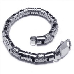 Bracelet Jonc En Titane Pur 316L Et Argent Pour Homme