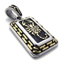 Pendentif En Titane Avec Plaque D'Identité En Or Et Scorpion