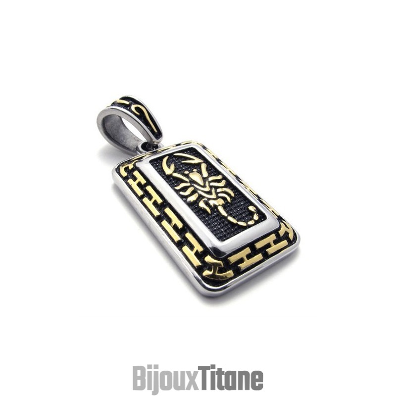 Pendentif En Titane Avec Plaque D'Identité En Or Et Scorpion