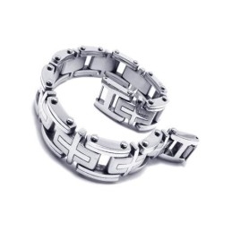 Bracelet Homme Garçon En Argent Et Titane Pur Avec Breloque Croix