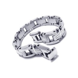 Bracelet Homme Garçon En Argent Et Titane Pur Avec Breloque Croix