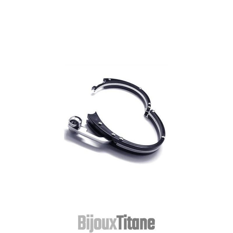 Bracelet Jonc En Titane Pur Pour Homme Avec Breloque En Argent Noir