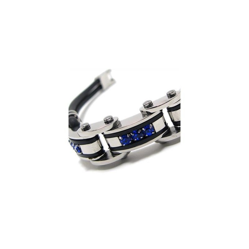 Bracelet En Caoutchouc Titane Pur Bleu Noir Argent Pour Homme