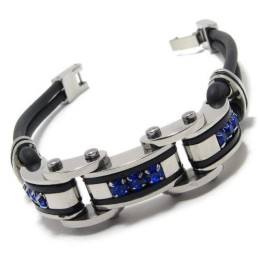 Bracelet En Caoutchouc Titane Pur Bleu Noir Argent Pour Homme