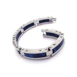 Bracelet Jonc En Caoutchouc Et Titane Pur Bleu Argent Pour Homme