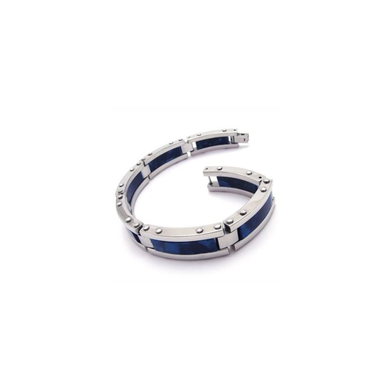 Bracelet Jonc En Caoutchouc Et Titane Pur Bleu Argent Pour Homme