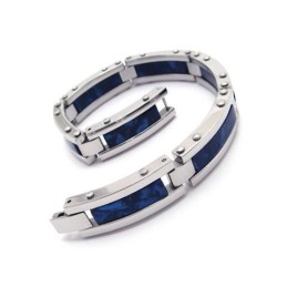 Bracelet Jonc En Caoutchouc Et Titane Pur Bleu Argent Pour Homme