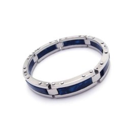 Bracelet Jonc En Caoutchouc Et Titane Pur Bleu Argent Pour Homme