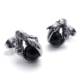 Boucles D'Oreilles En Titane Avec Pierres Précieuses Noires