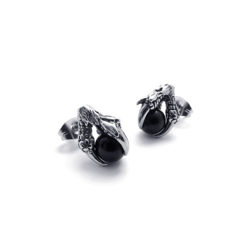 Boucles D'Oreilles En Titane Avec Pierres Précieuses Noires