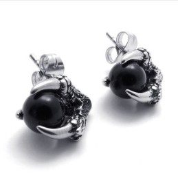 Boucles D'Oreilles En Titane Avec Pierres Précieuses Noires