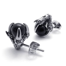 Boucles D'Oreilles En Titane Avec Pierres Précieuses Noires