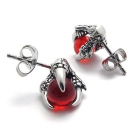 Boucles D'Oreilles En Titane Avec Pierres Précieuses Rouges