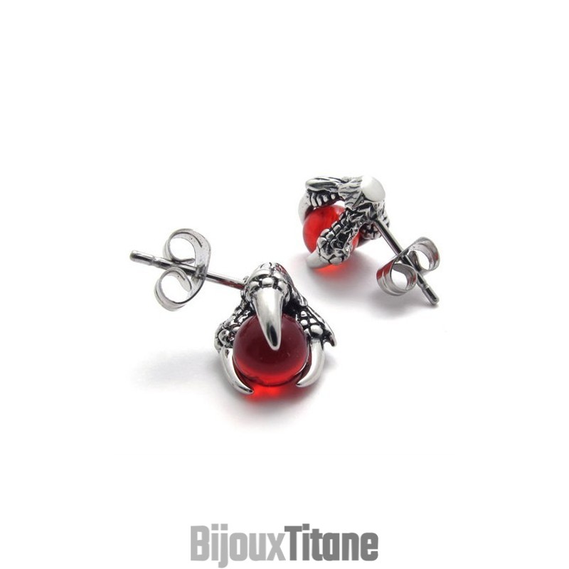 Boucles D'Oreilles En Titane Avec Pierres Précieuses Rouges