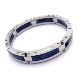 Bracelet Jonc En Caoutchouc Et Titane Pur Bleu Argent Pour Homme