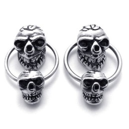 Boucles D'Oreilles En Titane À Double Tête De Mort