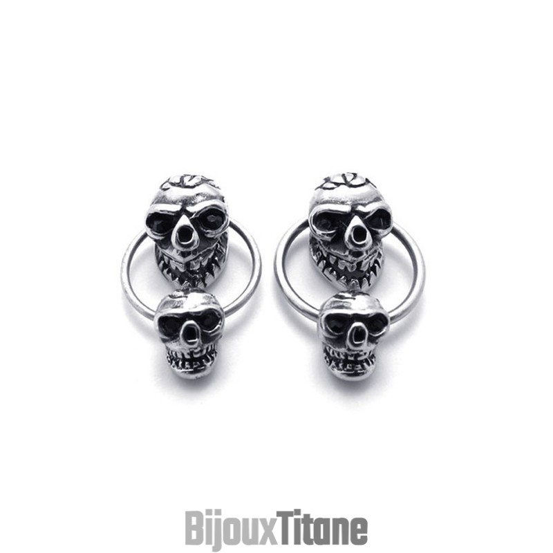 Boucles D'Oreilles En Titane À Double Tête De Mort