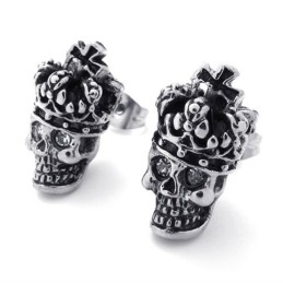Boucles D'Oreilles En Titane Avec Tête De Mort Et Couronne