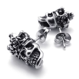 Boucles D'Oreilles En Titane Avec Tête De Mort Et Couronne
