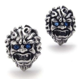 Boucles D'Oreilles En Titane Avec Lion Et Diamant Bleu