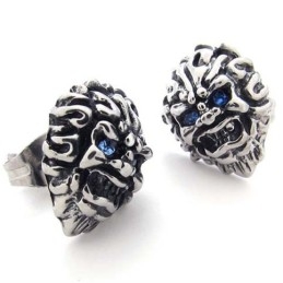 Boucles D'Oreilles En Titane Avec Lion Et Diamant Bleu