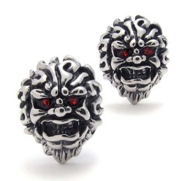 Boucles D'Oreilles Lion En Titane Et Diamant Rouge