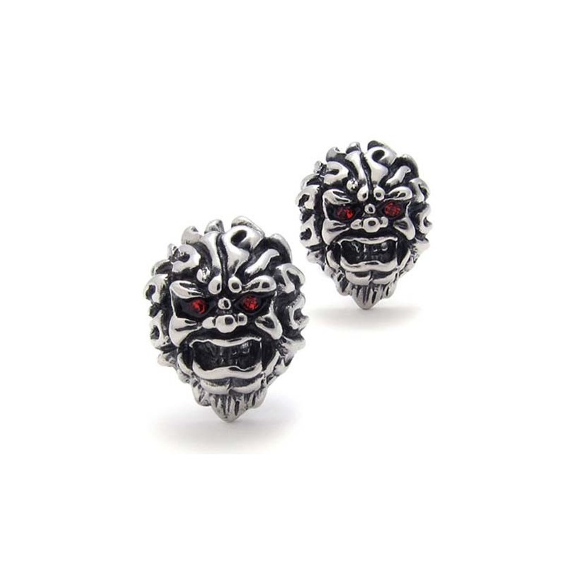 Boucles D'Oreilles Lion En Titane Et Diamant Rouge