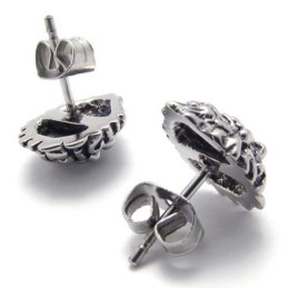 Boucles D'Oreilles Lion En Titane Et Diamant Rouge