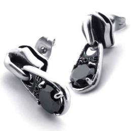 Boucles D'Oreilles En Titane Et Diamant Noir