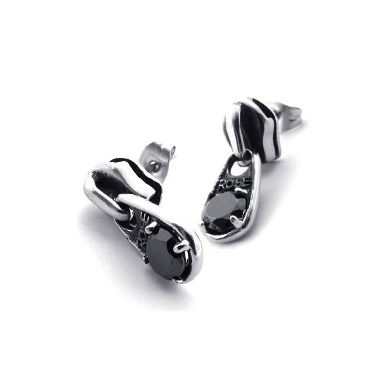 Boucles D'Oreilles En Titane Et Diamant Noir