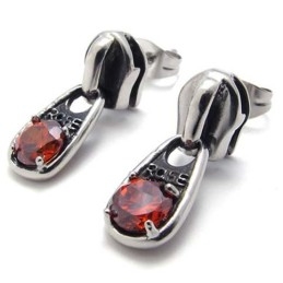 Boucles D'Oreilles En Titane Et Diamant Rouge