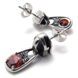 Boucles D'Oreilles En Titane Et Diamant Rouge