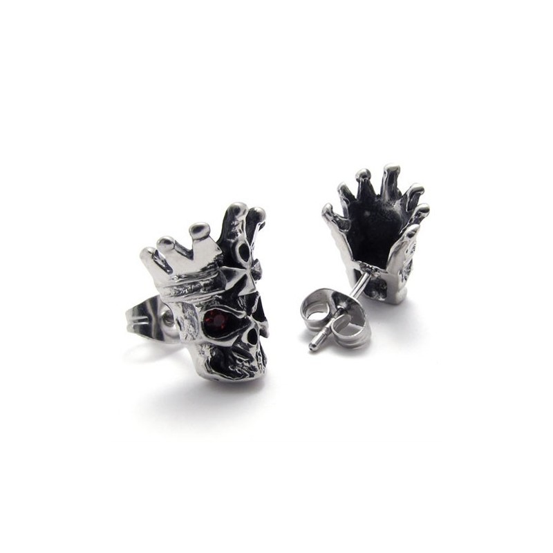 Boucles D'Oreilles En Titane Avec Tête De Mort En Diamant Rouge Boucles D'Oreilles En Titane Avec Tête De Mort En Diamant Rouge