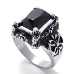 Bague En Titane Avec Pierres Précieuses Noires