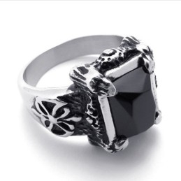 Bague En Titane Avec Pierres Précieuses Noires