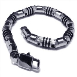 Bracelet Jonc En Titane Pur 316L Pour Homme, Argent Et Noir