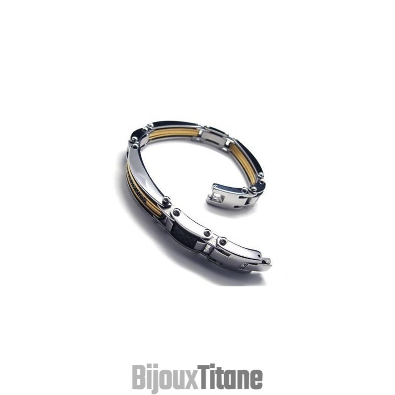 Bracelet À Breloques En Titane Pur Pour Homme, Argent Doré, Neuf
