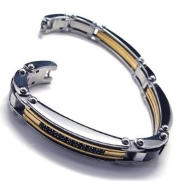 Bracelet À Breloques En Titane Pur Pour Homme, Argent Doré, Neuf