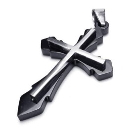 Collier Avec Pendentif Croix En Titane Pur Noir Pour Homme (Neuf)