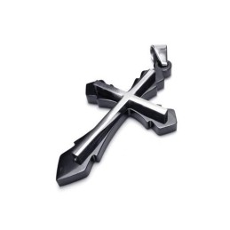 Collier Avec Pendentif Croix En Titane Pur Noir Pour Homme (Neuf)