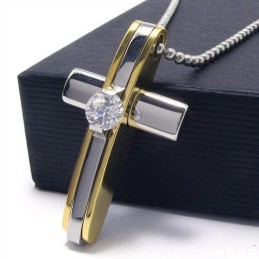 Collier Avec Pendentif Croix En Titane Pur Doré Pour Homme Et Garçon