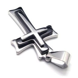 Collier Avec Pendentif Croix En Titane Pur Et Argent Noir Pour Homme